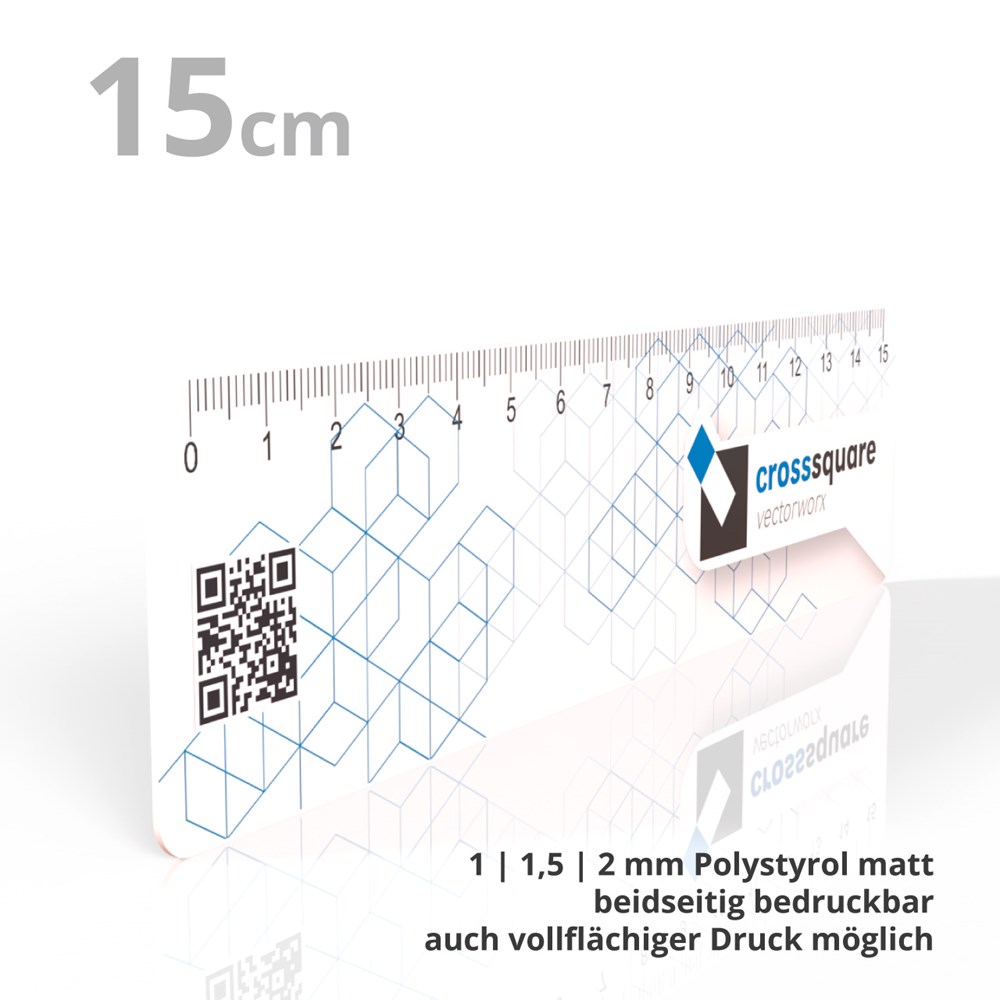 Kunststofflineal 15 cm weiß matt