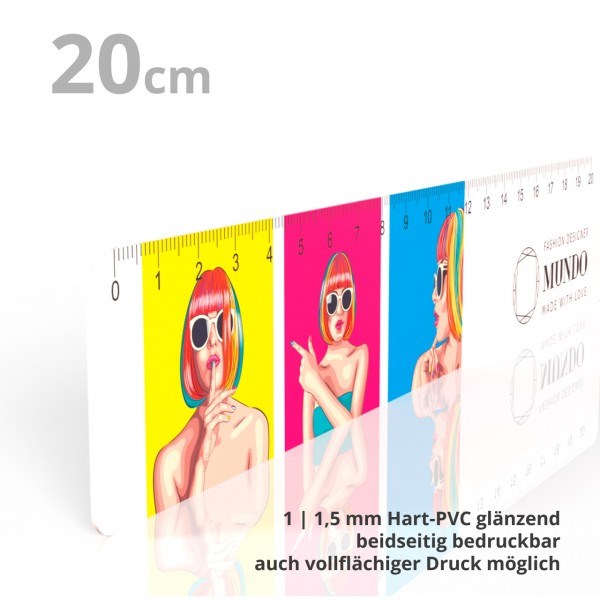 Kunststofflineal 20 cm weiß glänzend